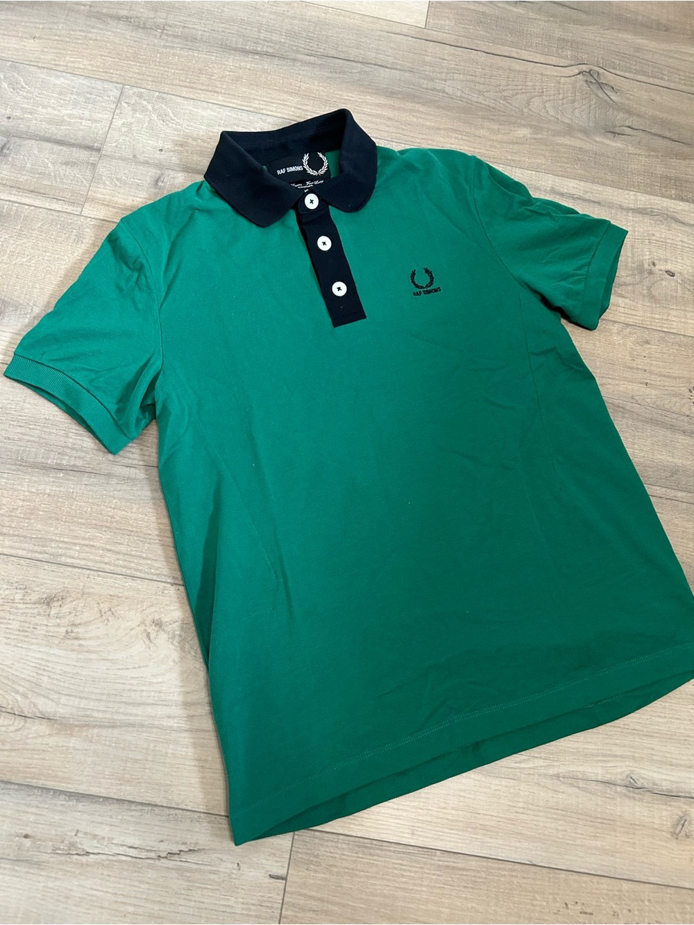 Raf Simons Fred Perry Green Polo Shirt with Black Collar